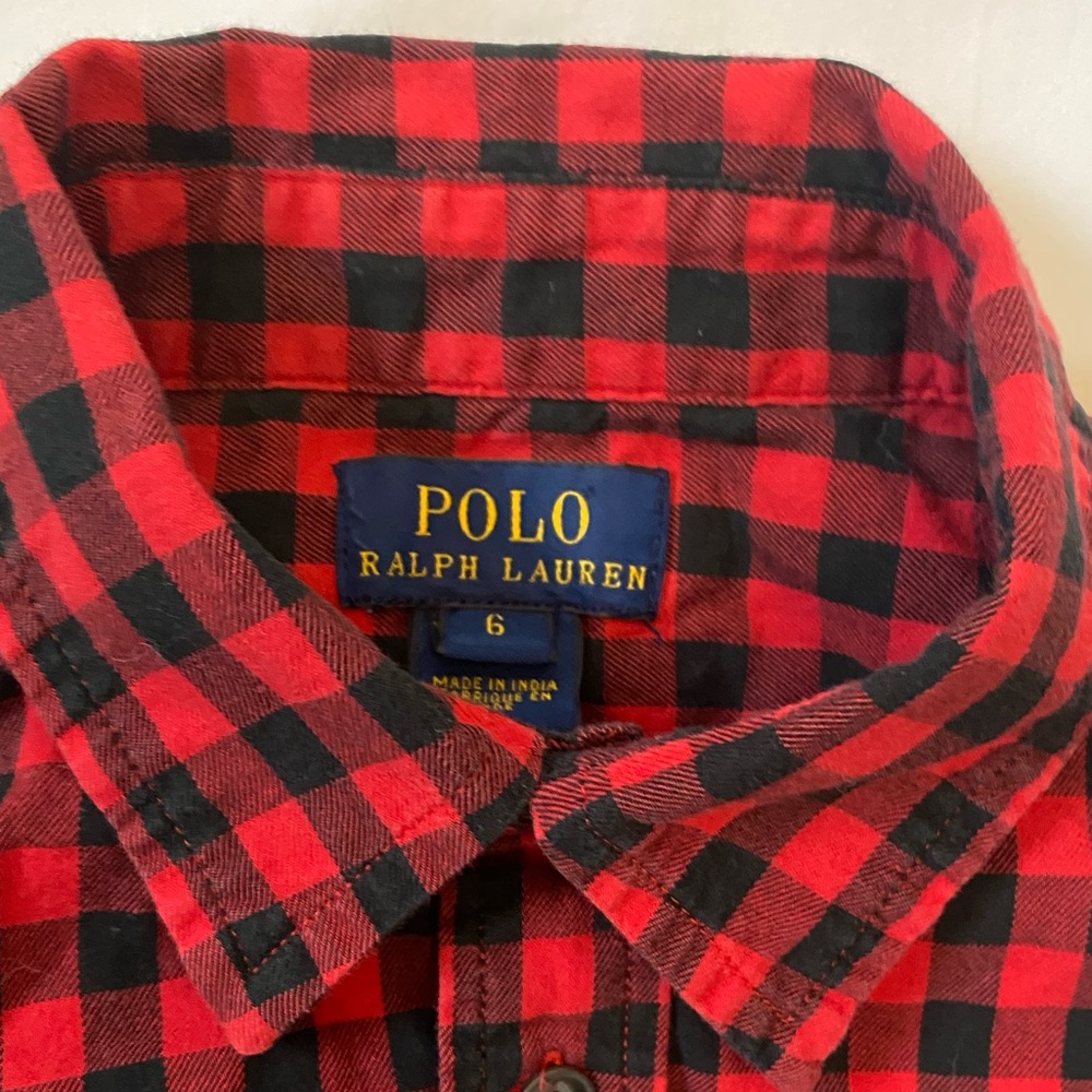 Polo Ralph Lauren 100% Cotton Red Black Check Casual Button Down Shirt Boys 6 - Picture 3 of 10